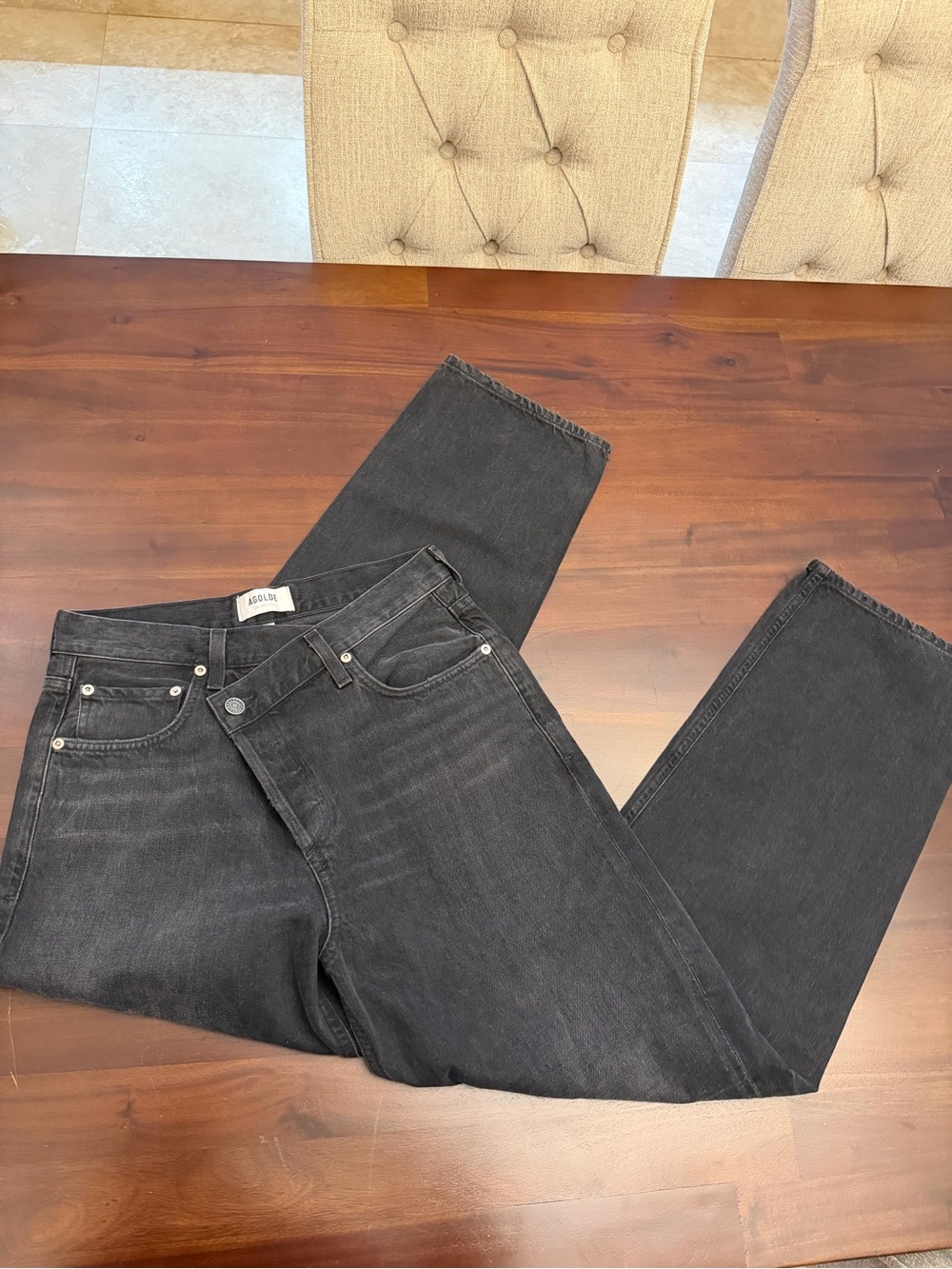 Agolde Criss Cross Black Straight Leg High-Rise Jeans - Picture 8 of 11